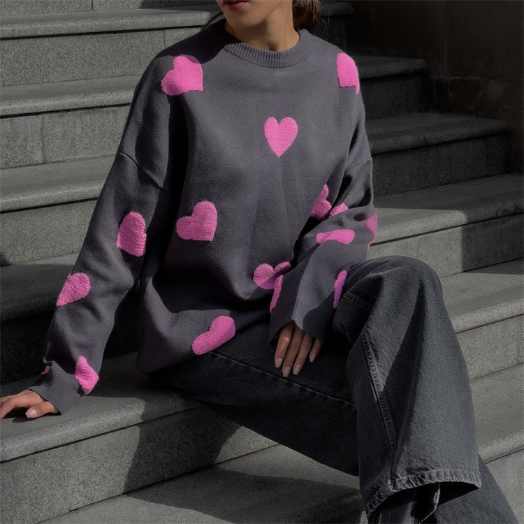 Glamour Garten™ | Damen Strick-Sweatshirt mit Herzmotiv