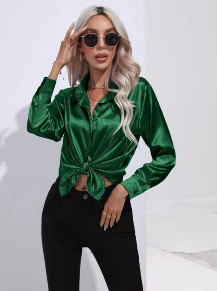 Satinbluse mit langen Ärmeln