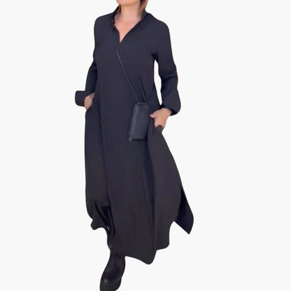 Glamour Garten™ | Knopfleisten Maxikleid mit Seitenschlitz für Damen
