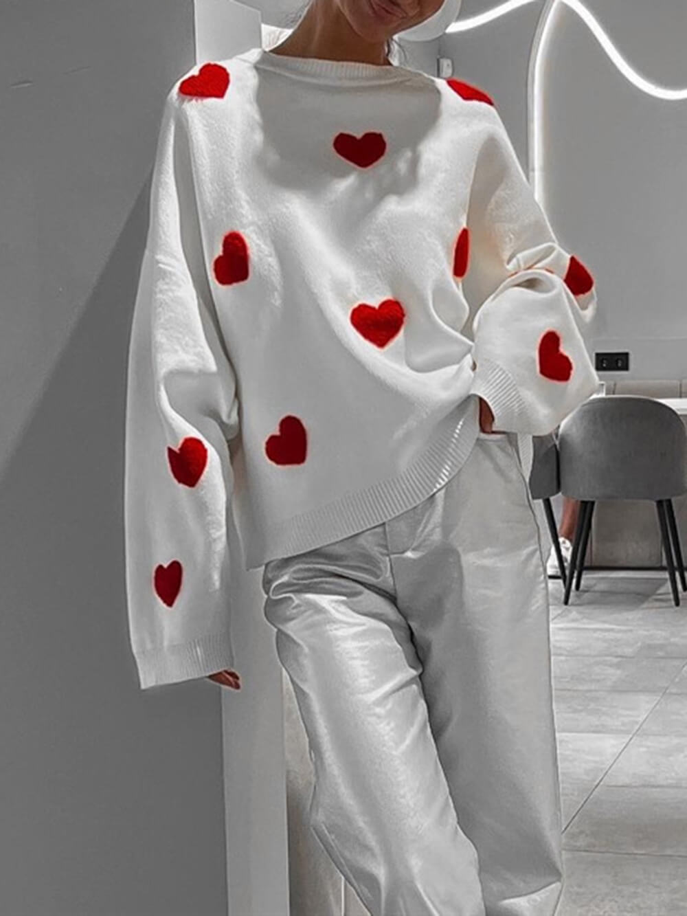 Glamour Garten™ | Damen Strick-Sweatshirt mit Herzmotiv