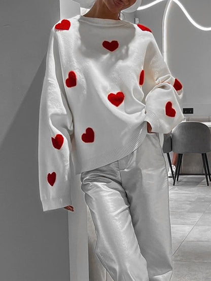 Glamour Garten™ | Damen Strick-Sweatshirt mit Herzmotiv