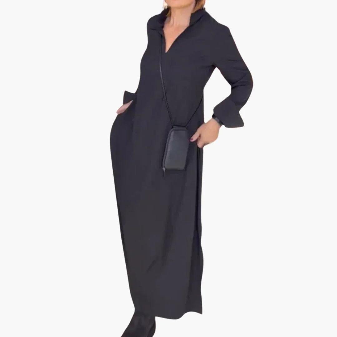 Glamour Garten™ | Knopfleisten Maxikleid mit Seitenschlitz für Damen