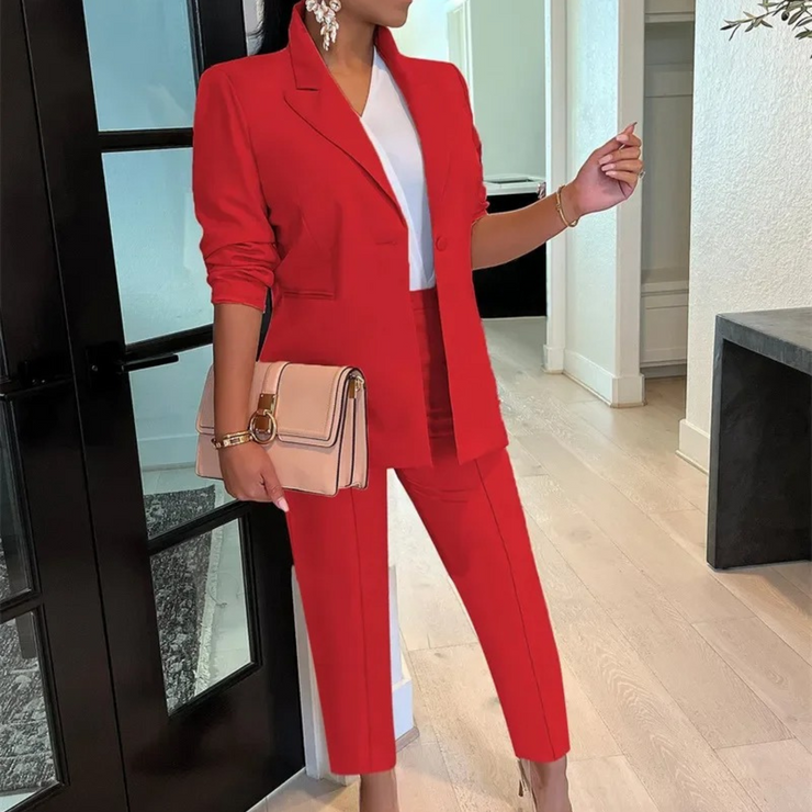 Glamour Garten - Schicke Herbst Bürostil Blazer und Hosen Set für Frauen