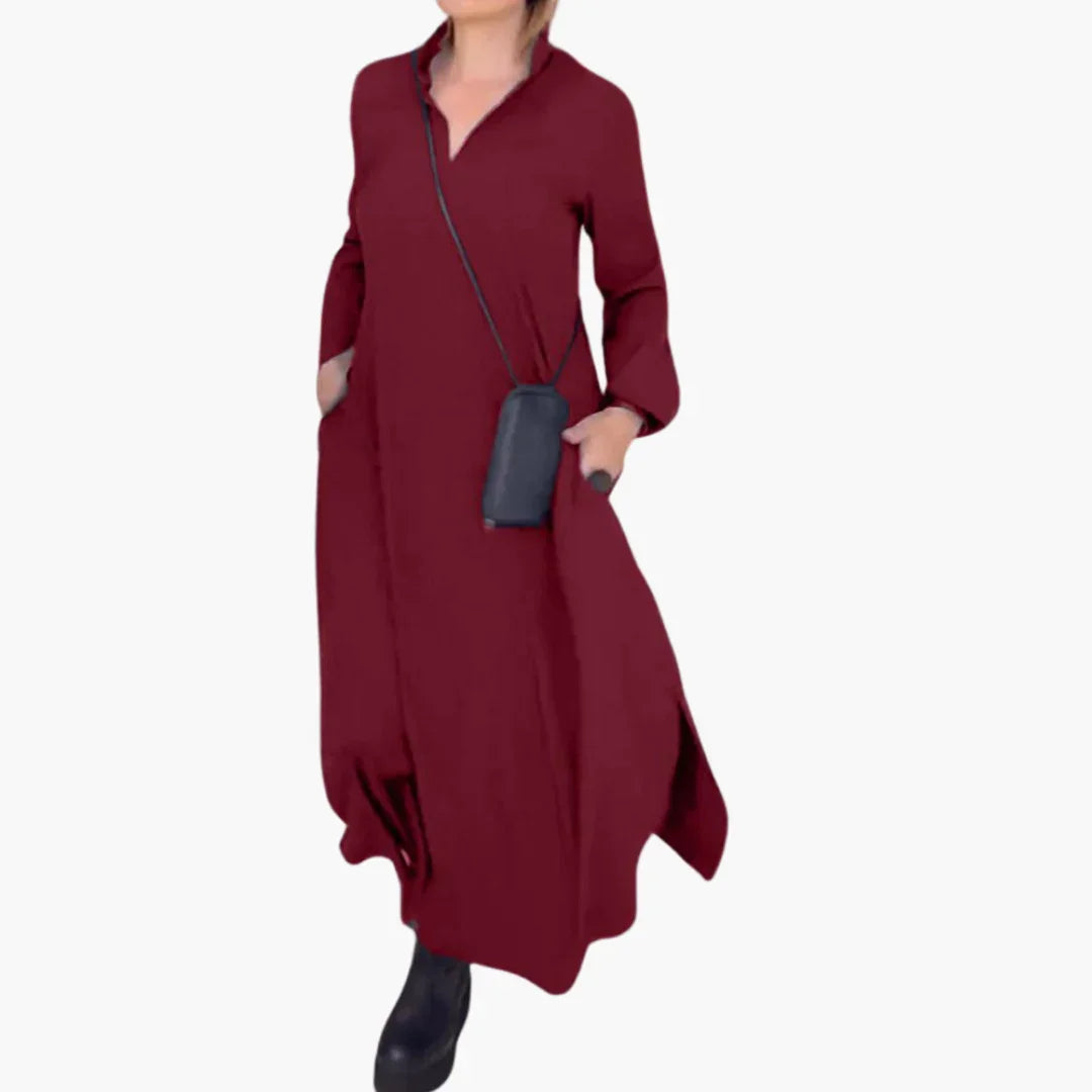 Glamour Garten™ | Knopfleisten Maxikleid mit Seitenschlitz für Damen