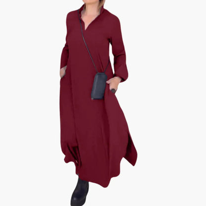 Glamour Garten™ | Knopfleisten Maxikleid mit Seitenschlitz für Damen