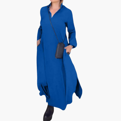 Glamour Garten™ | Knopfleisten Maxikleid mit Seitenschlitz für Damen