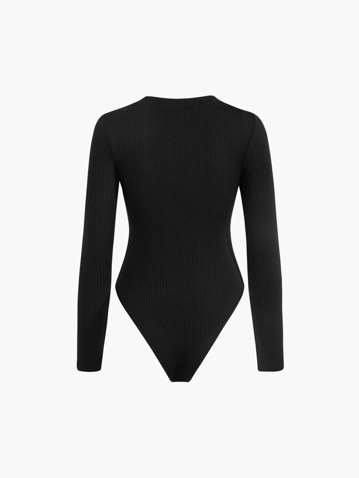 Heidi-Mode | Eleganter Langärmeliger Bodysuit aus Rippstrick mit Knopfverschluss
