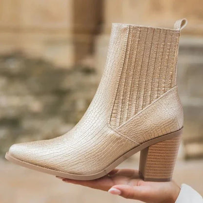 Glamour Garten™ | AURELIA Goldene Stiefeletten mit Blockabsatz