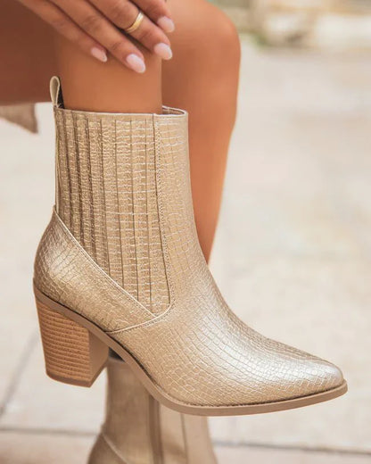 Glamour Garten™ | AURELIA Goldene Stiefeletten mit Blockabsatz