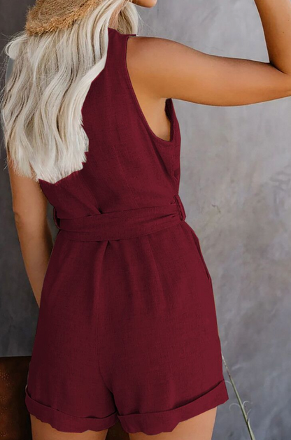 Glamour Garten™ | Emma | Ärmelloser Jumpsuit mit Bindegürtel