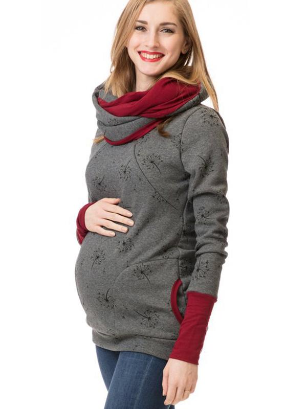 Glamour Garten Schwangerschafts-Chaps, Krankenschwester-Sweatshirts, Blumendruck, Taschen, Reißverschluss, Stillkleidung