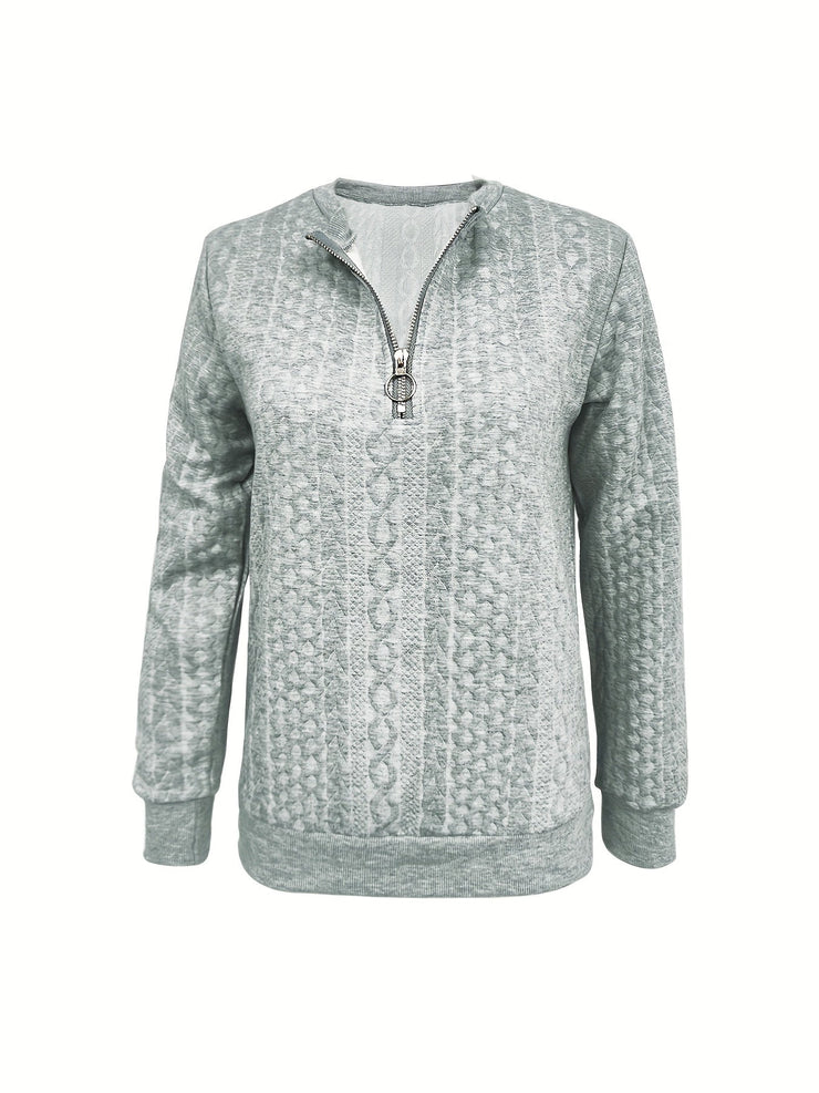 Glamour Garten | Damen Strukturiertes Lässiges Halbzip Sweatshirt (Herbst)